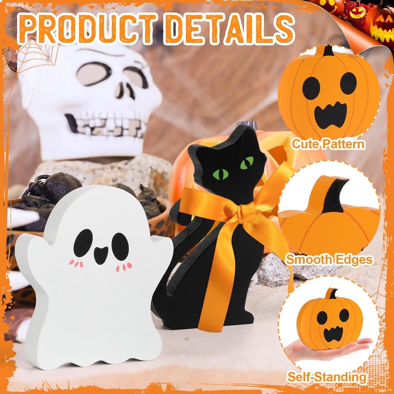 COCHIE Cute Halloween Tiered Tray Decorations Indoor, Ghost Wooden Decor Pumpkin Blocks Signs (Set of 3) - Image 3